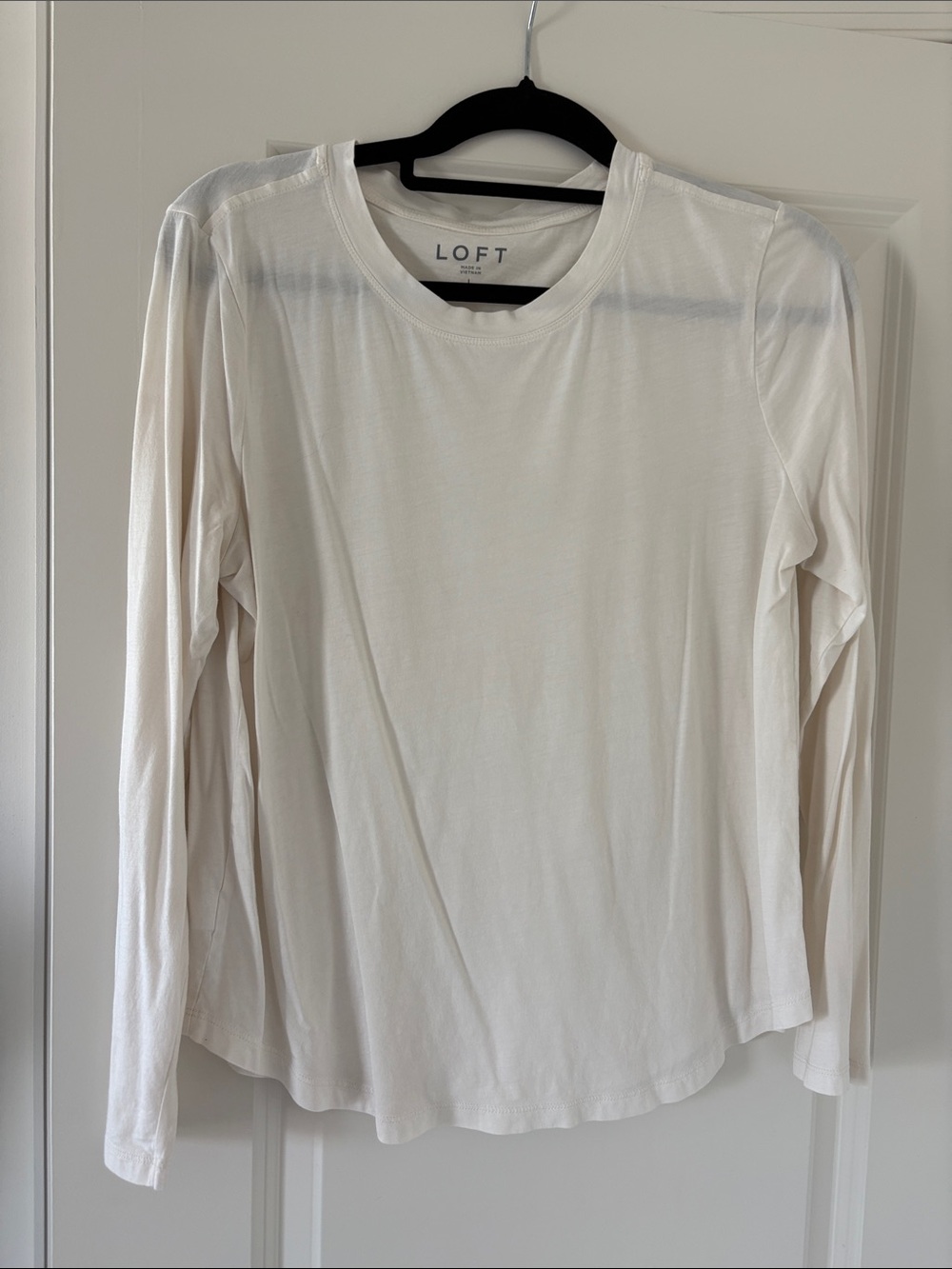 LOFT Long-Sleeve Crewneck Top in Ivory White
